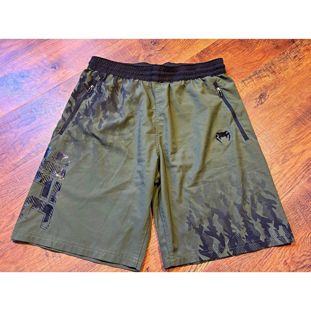 Venum UFC Men's Green/Black Camo Athletic Shorts L 10" Inseam Elastic Waist